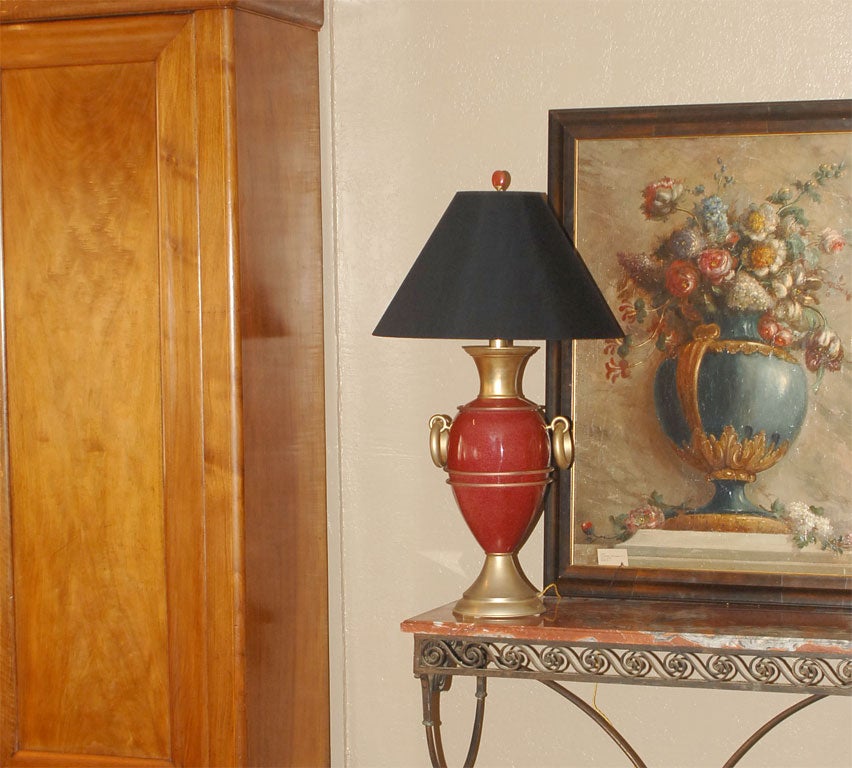 Mid Century red lacquered table lamp