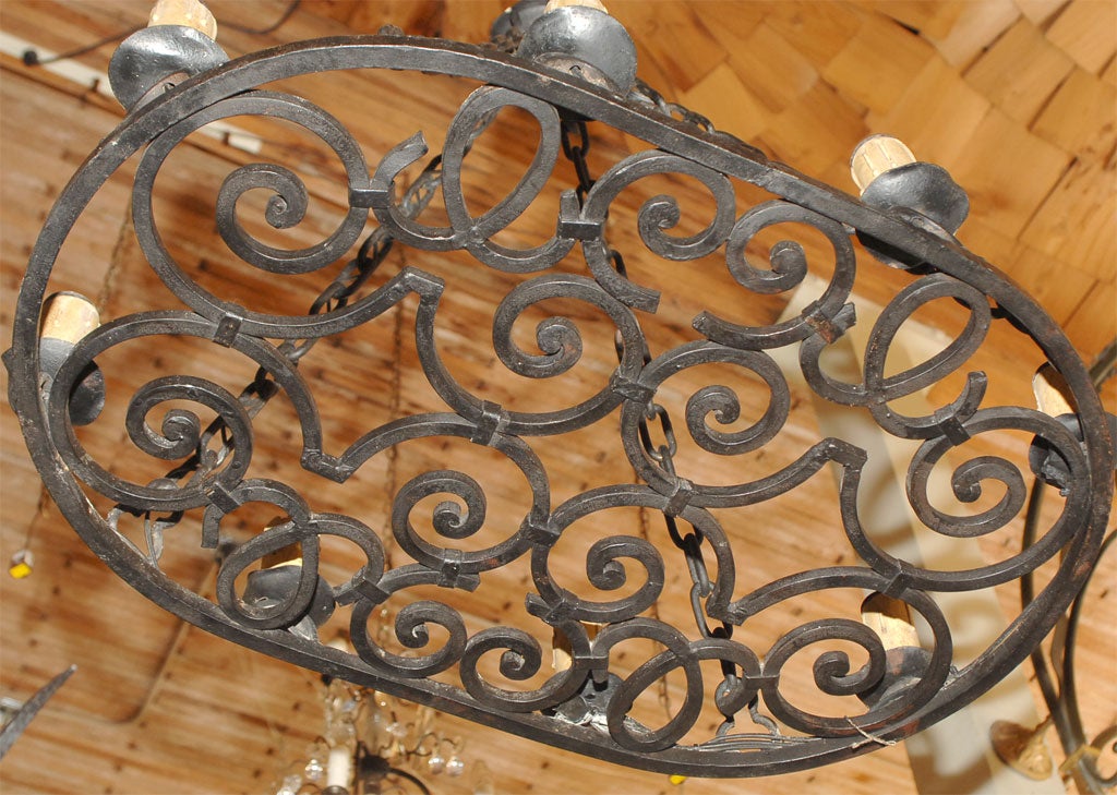 Other Large Oval Wrought Iron Light Fixture, Early 20th Century 1920's For Sale