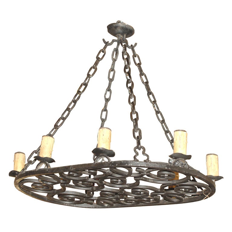Large 1920's Wrought Iron Ceiling Fixture at 1stdibs