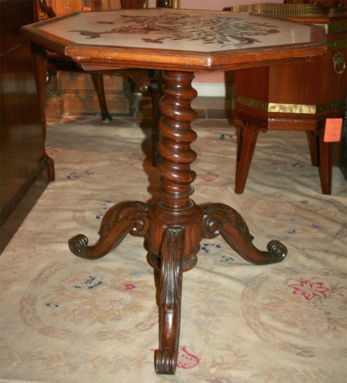 Unusual Mahogany Pietra Dura Marble Top Table