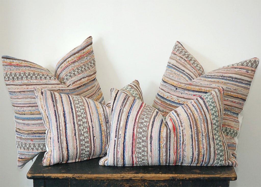 1920'S RAG RUG PILLOWS W/ HOMESPUN LINEN BACKING at 1stDibs
