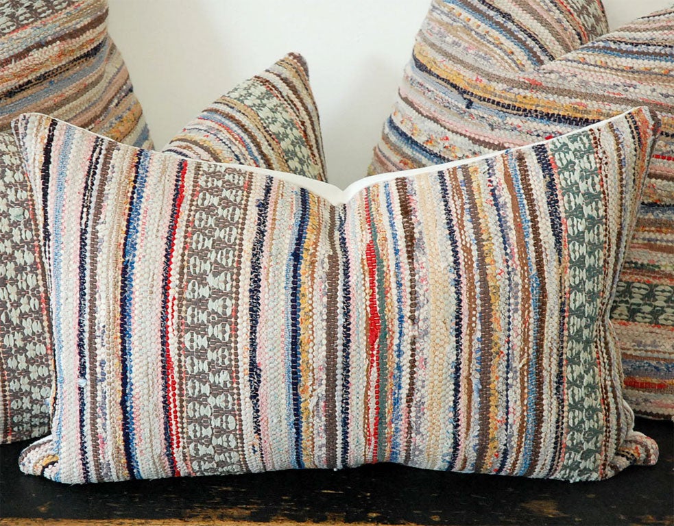 1920'S RAG RUG PILLOWS W/ HOMESPUN LINEN BACKING at 1stdibs