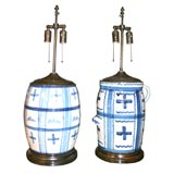 Two blue and white American pottery lamps Two blue and white American pottery lamps