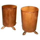 Pair of leather covered drum tables