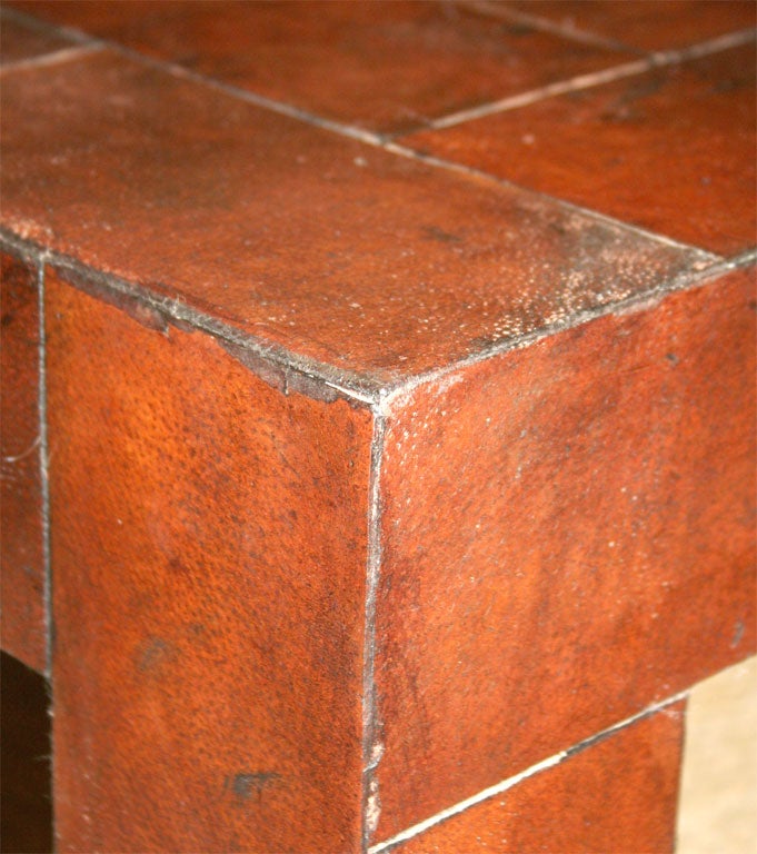 Antique leather tiled cocktail table at 1stDibs