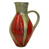 Vintage Ceramic Vessel with Leaf Pattern by Elchinger