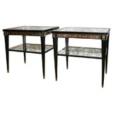 Pair of Ebonized Verre Eglomise Mirrored End Tables