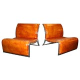 Pair of Chic Chrome Lounge Chairs with Leather Seats