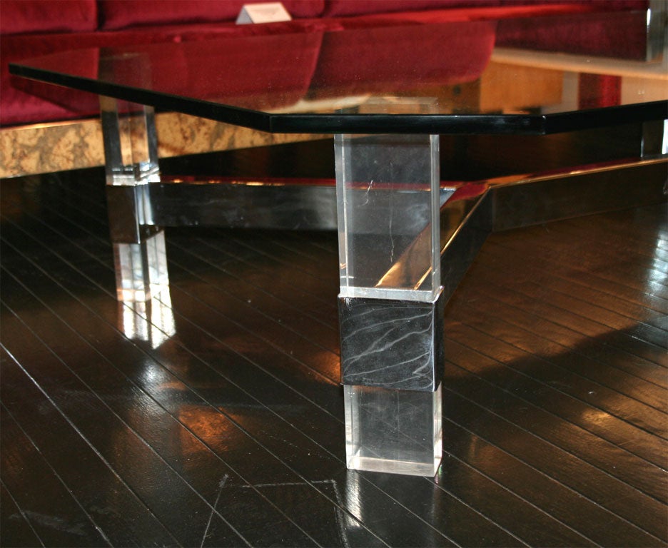Coffee Table with Lucite and Chrome Base by Charles Hollis Jones