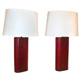 Pair of Oval Table Lamps Covered in Red Python by Karl Springer