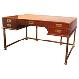 Vintage Campaign Style Desk in Walnut with Hand-Tooled Leather Top