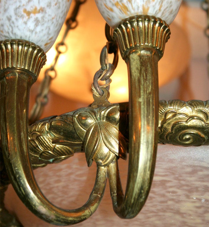 Bronze Art Deco Chandelier by Schneider For Sale
