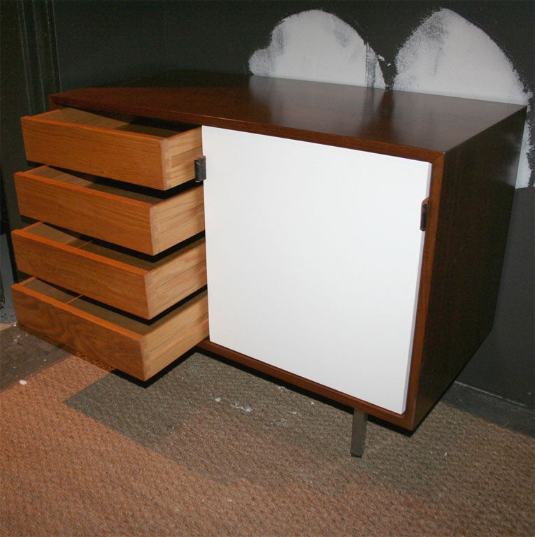 Knoll walnut credenza with white lacquered sliding doors-1950's 2
