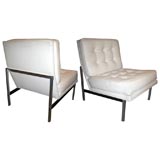 Pair of Florence Knoll cream leather lounge chairs
