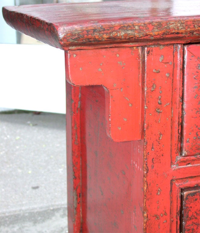 19th Century Late 19thC. Q'ing Dynasty Shanxi Red Lacquered 5 Drawer Chest  For Sale