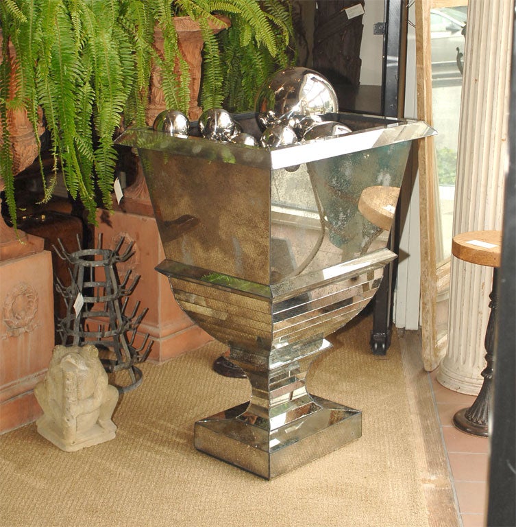 Large modern mirrored jardinere inspired by Serge Roche.