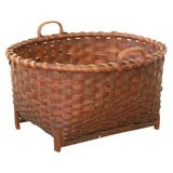 Antique EARLY 19THC FOOTED LAUNDRY BASKET W/ HANDLES