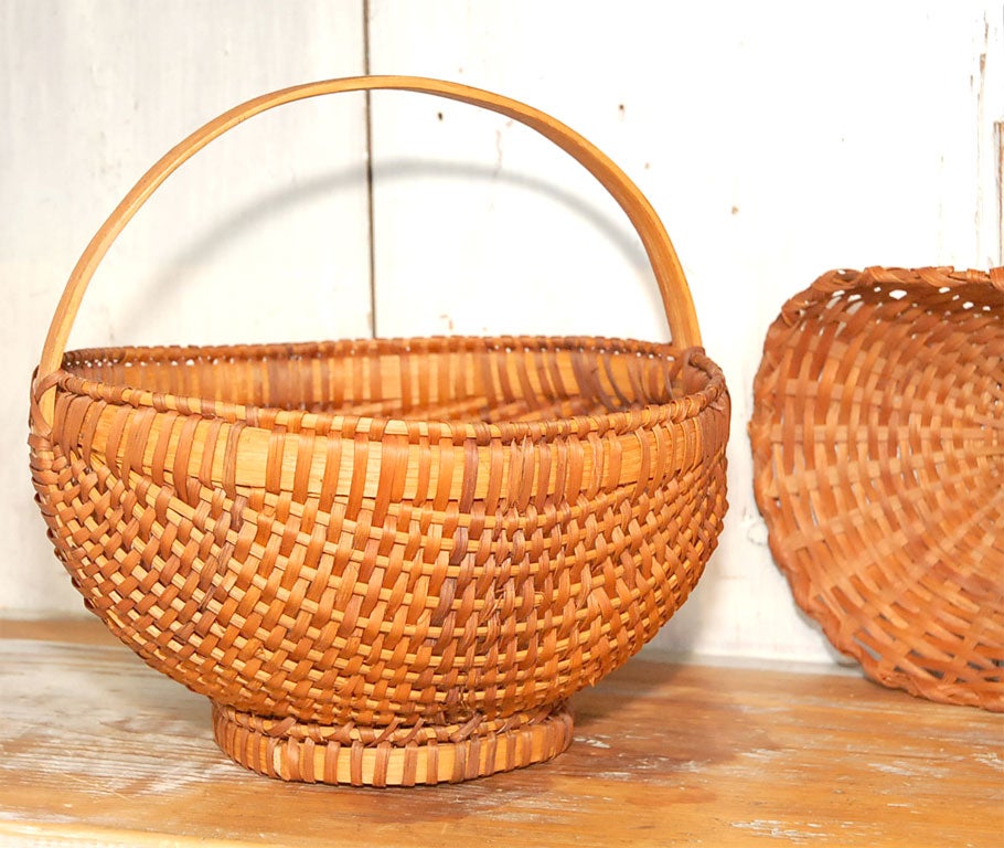 19th Century GROUP OF THREE 19THC HANDMADE BASKETS W/ HANDLES