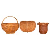 GROUP OF THREE 19THC HANDMADE BASKETS W/ HANDLES
