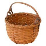 Antique NEW ENGLAND SWING HANDLE BASKET WITH A WOOD BOTTOM