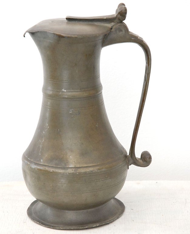 English 18THC PEWTER PITCHER W/ LID ATTACHED-HALL MARKS  ON LID