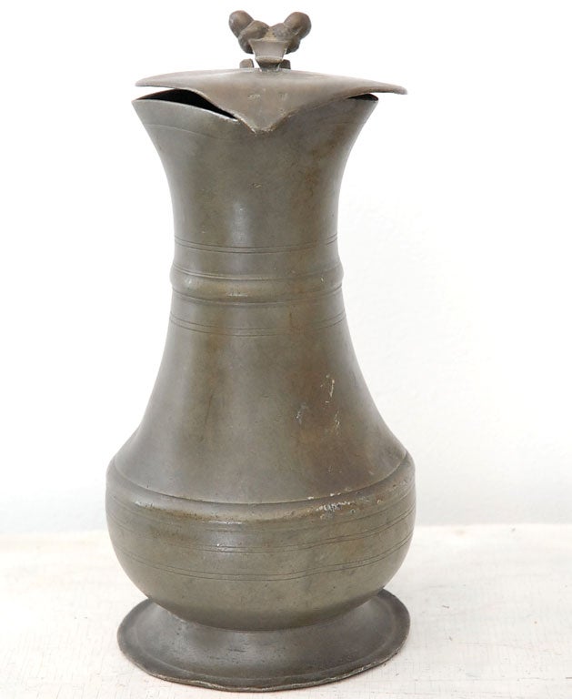 18th Century and Earlier 18THC PEWTER PITCHER W/ LID ATTACHED-HALL MARKS  ON LID
