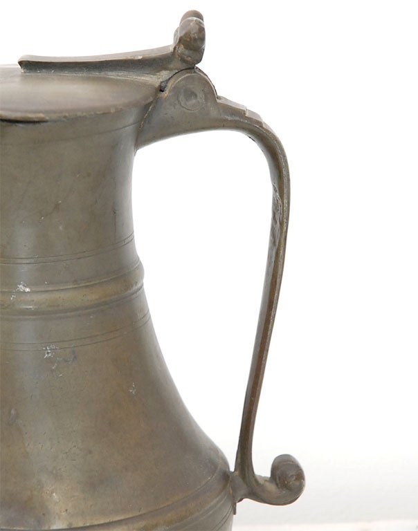 18THC PEWTER PITCHER W/ LID ATTACHED-HALL MARKS  ON LID 4