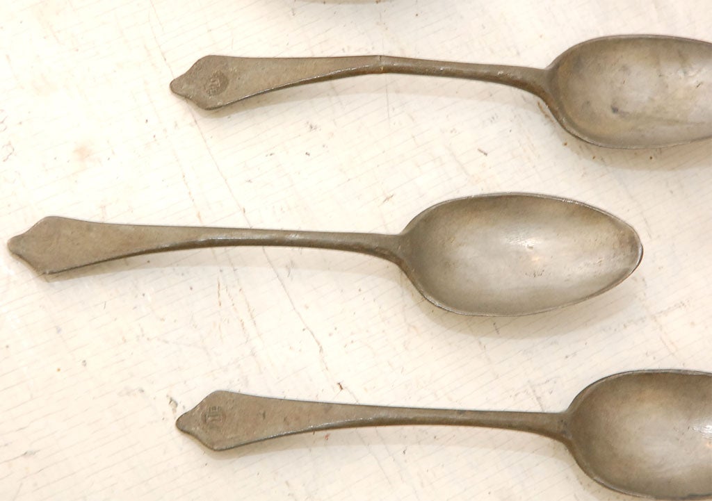 American SET OF SIX EARLY PEWTER SPOONS/19THC