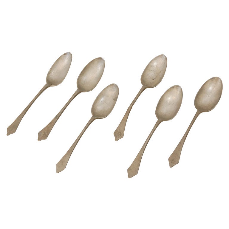 SET OF SIX EARLY PEWTER SPOONS/19THC