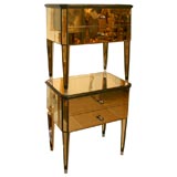 Pair of amber toned mirrored two drawer side tables