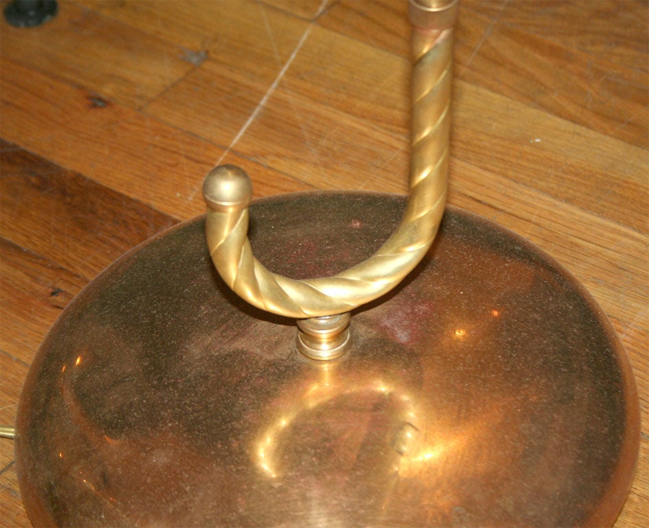 Mid-20th Century Single brass umbrella form floor lamp with vellum shade