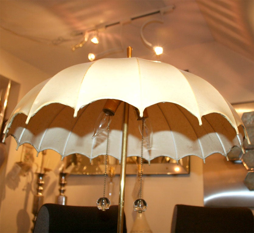 Brass Single brass umbrella form floor lamp with vellum shade