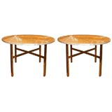 Pair of capiz shell side tables with brass base