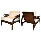 Pair of walnut Peter Hvidt upholstered open arm chairs