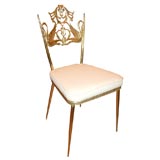 Set of four brass side chairs with elaborate back splat Set of four brass side chairs with elaborate back splat