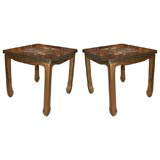 Pair of gold leaf and painted wood side tables