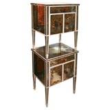 Pair of reverse painted light wood side tables