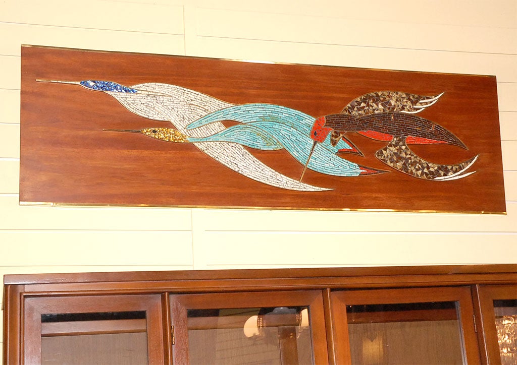 Mosaic Panel of Vibrant-Colored Geese