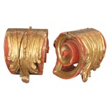 Antique Pair of Large Polychrome Scrolled Foot Fragments