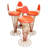 Brass Stools with upholstered seat and Back.