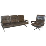 Leather Sofa & Arm Chair Set in the Style of George Nelson