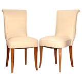 A Pair of French Art Deco Upholstered Cherry Wood Side Chairs