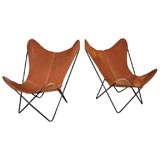 Vintage Pair Leather Butterfly Chairs