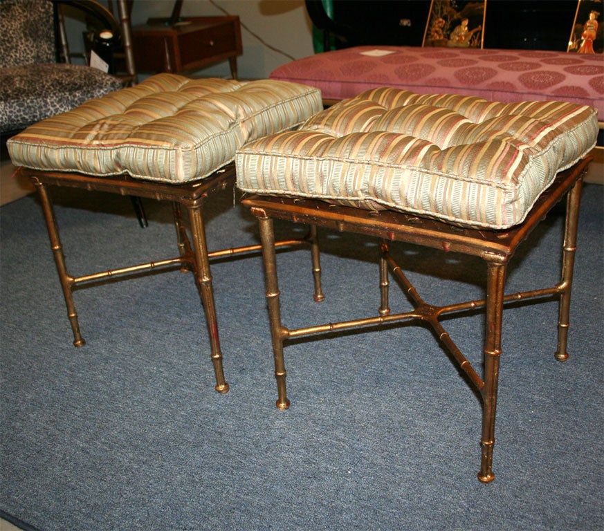 Pair Brown Jordan Gilt Faux Bamboo Stools