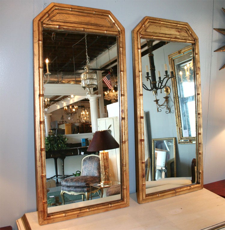 Pair Gilt Faux Bamboo Mirrors