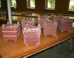 Set of Four Antique French Wooden Jardinières, Scalloped Edges, 1930s