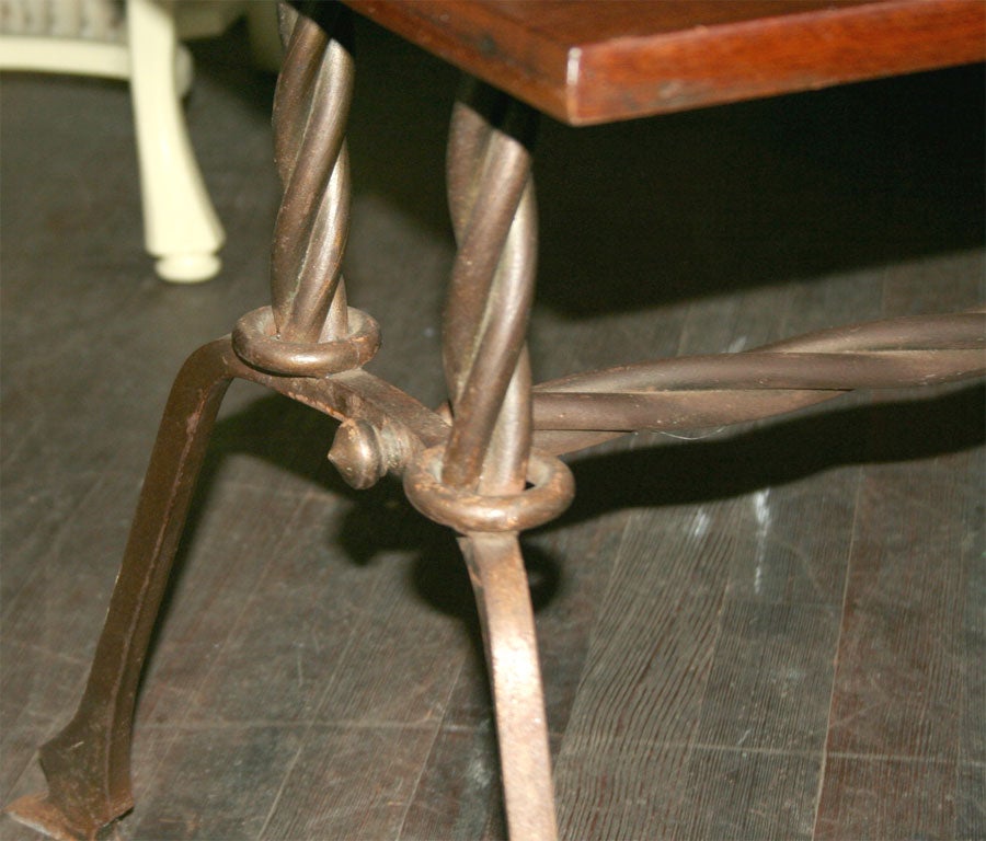 Mid-20th Century French Wood and Handwrought Iron Side Table For Sale