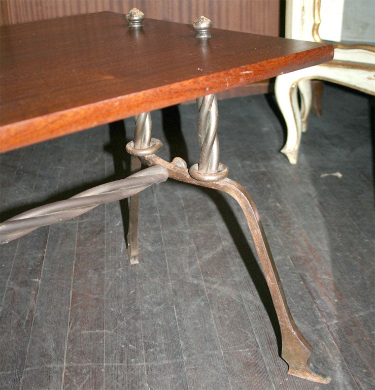 French Wood and Handwrought Iron Side Table For Sale 1