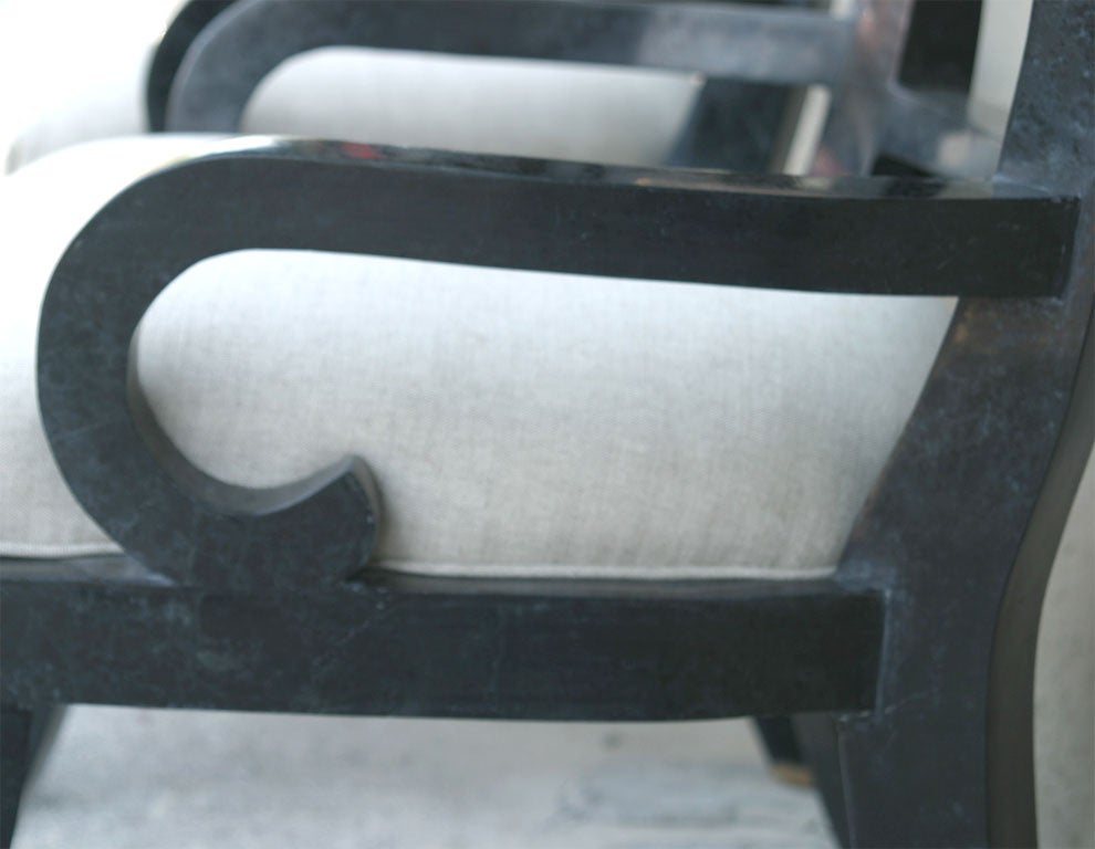 Late 20th Century Pair of Stone Klismos Chairs with Brass Inlay by Maitland Smith