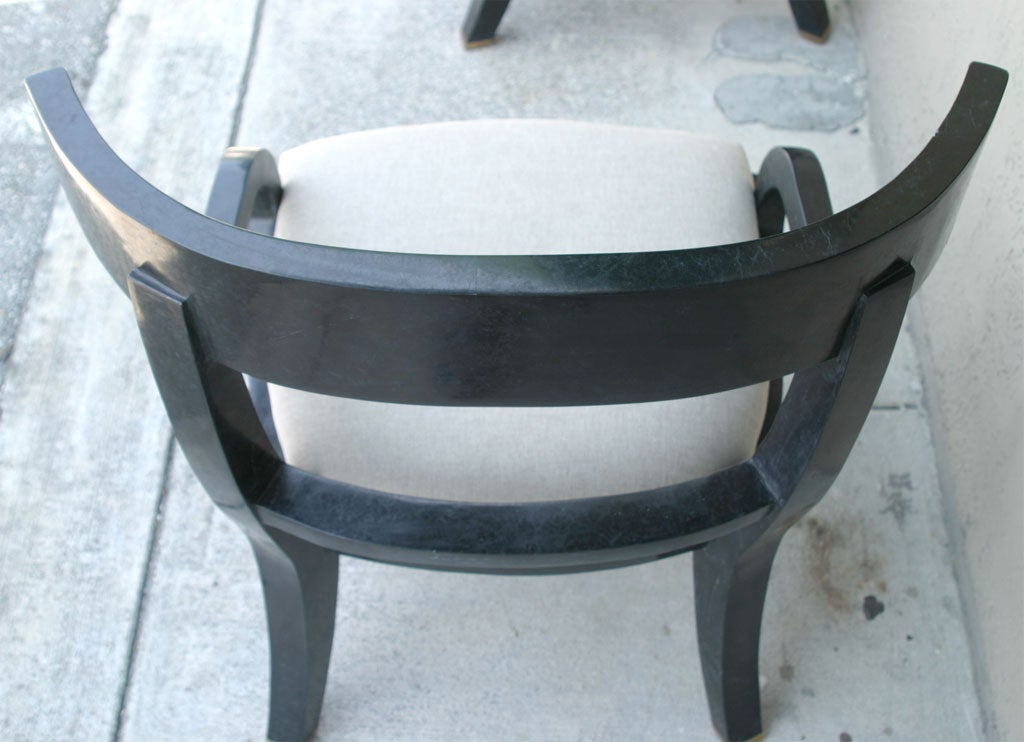 Pair of Stone Klismos Chairs with Brass Inlay by Maitland Smith 1